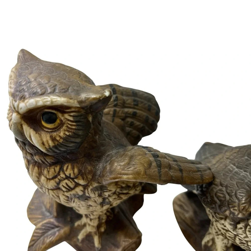 Vintage Homco Porcelain Owl On A Branch Figurines 5 X 4 Inches Set Of 2